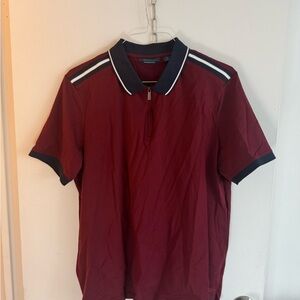 Perry Ellis Zipper Tape Men's Maroon Polo Shirt Size Large